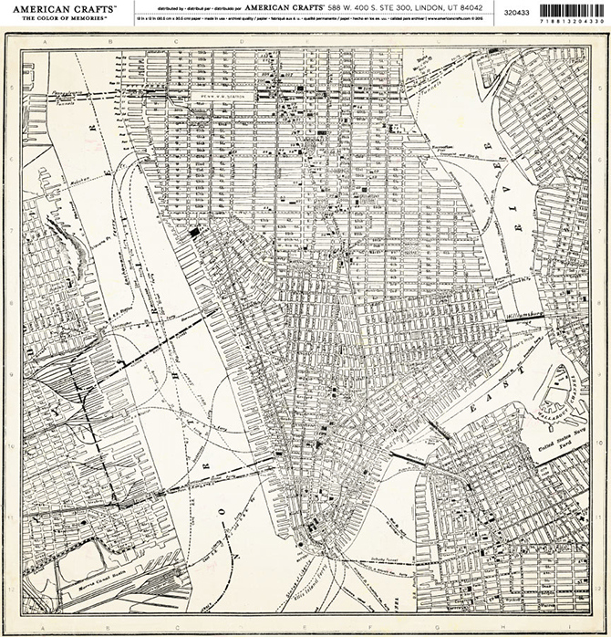 Лист односторонней бумаги NYK map от American Crafts, 30,5х30,5