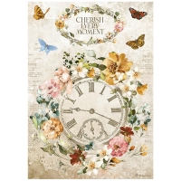 Рисовая бумага к коллекции Garden of Promises cherish every moment clock А4 от Stamperia, DFSA4689
