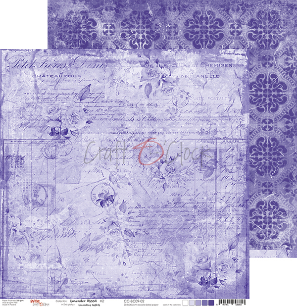 Лист двухсторонней бумаги LAVENDER MOOD - 02, 30,5x30,5cm, 250 гр./кв.м., от Craft O'Clock