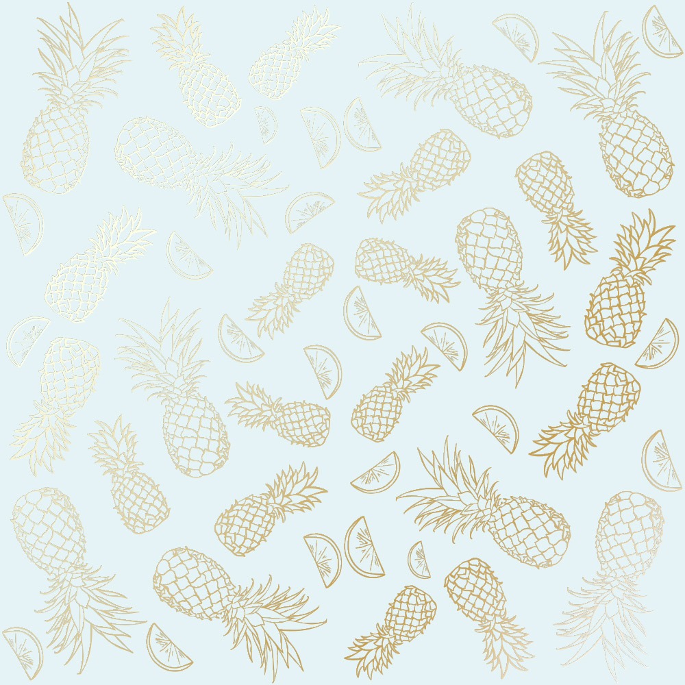 Лист односторонней бумаги с фольгированием  Golden Pineapple Blue от Фабрика Декору, 30,5 х 30,5 см