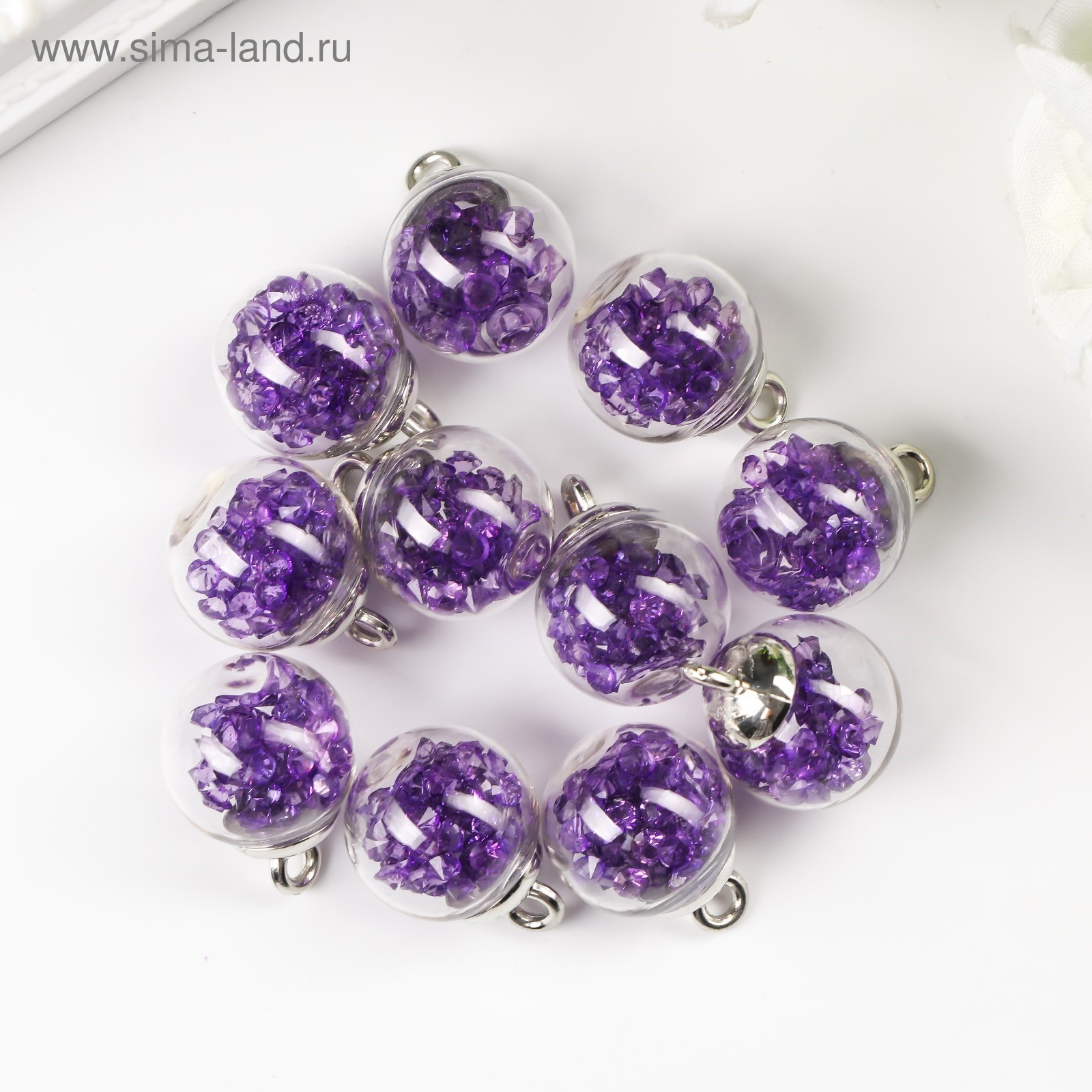 Подвеска-шарик серебро с кристаллами Фиолетовый, 1 шт