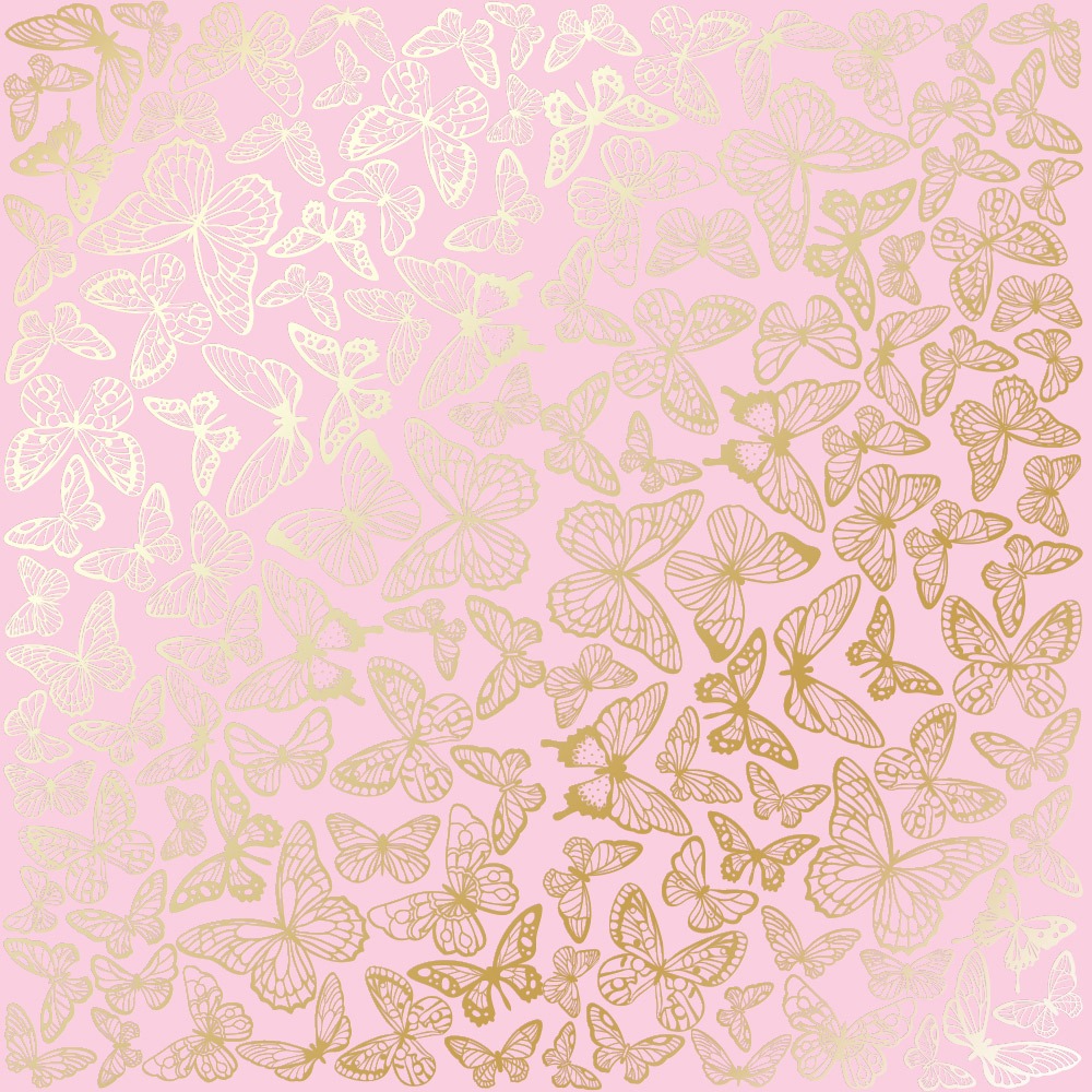 Лист односторонней бумаги с фольгированием Golden Butterflies Pinkот Фабрика Декору, 30,5 х 30,5 см