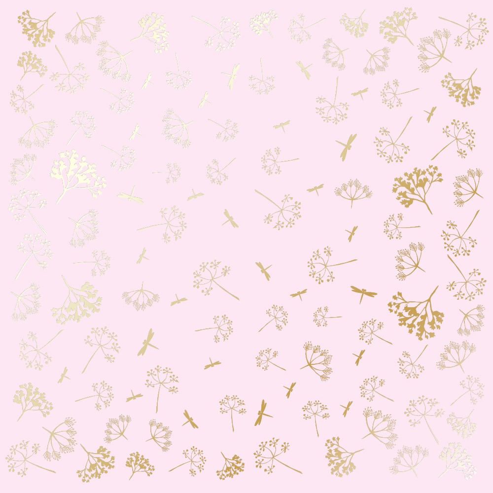 Лист односторонней бумаги с фольгированием Golden Dill Light Pink от Фабрика Декору, 30,5 х 30,5 см