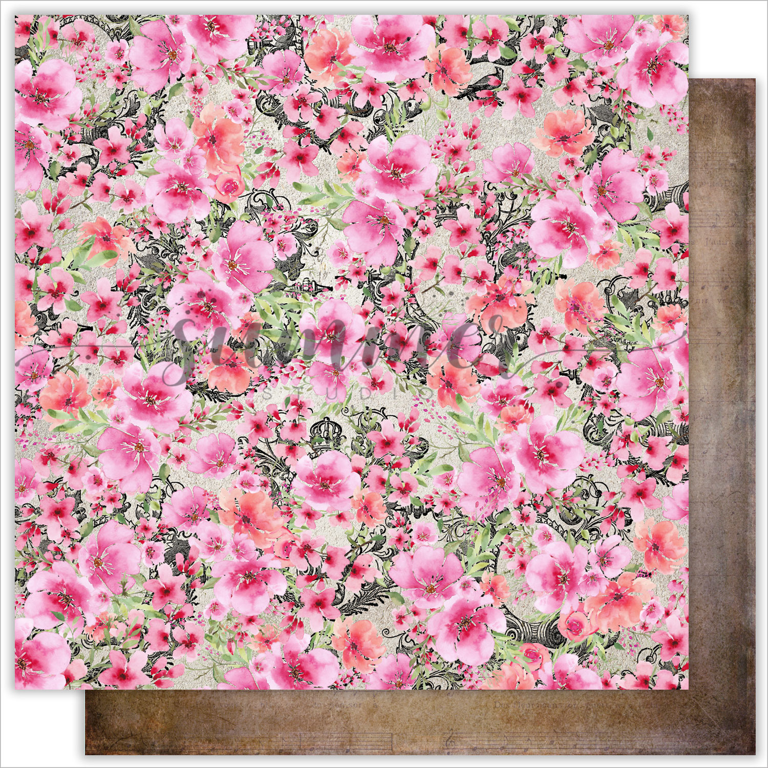 Лист двусторонней бумаги "Flowers splash" 30,5х30,5 см (250 г/м), коллекция "Dreamland", от Summer Studio