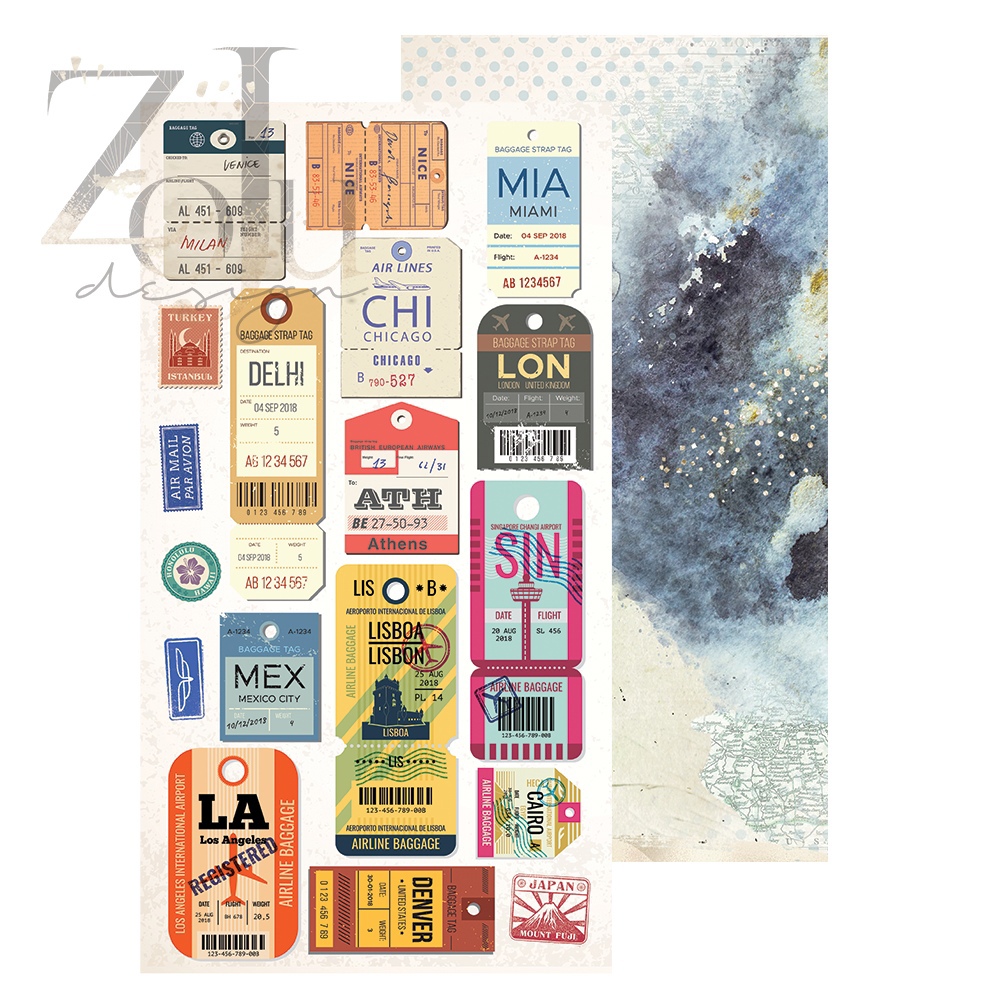 Лист двусторонней бумаги с элементами для вырезания к коллекции "BEAUTIFUL JOURNEY", 15,5 х 30,5 см, 190 г/м2, от ZoJu Design