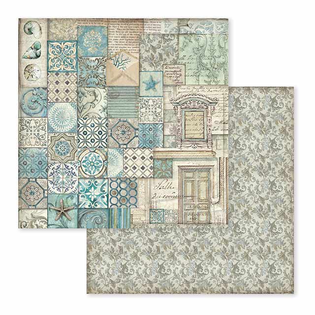 Лист двусторонней бумаги к коллекции Azulejo, 30,5х30,5 см, от Stamperia, SBB607