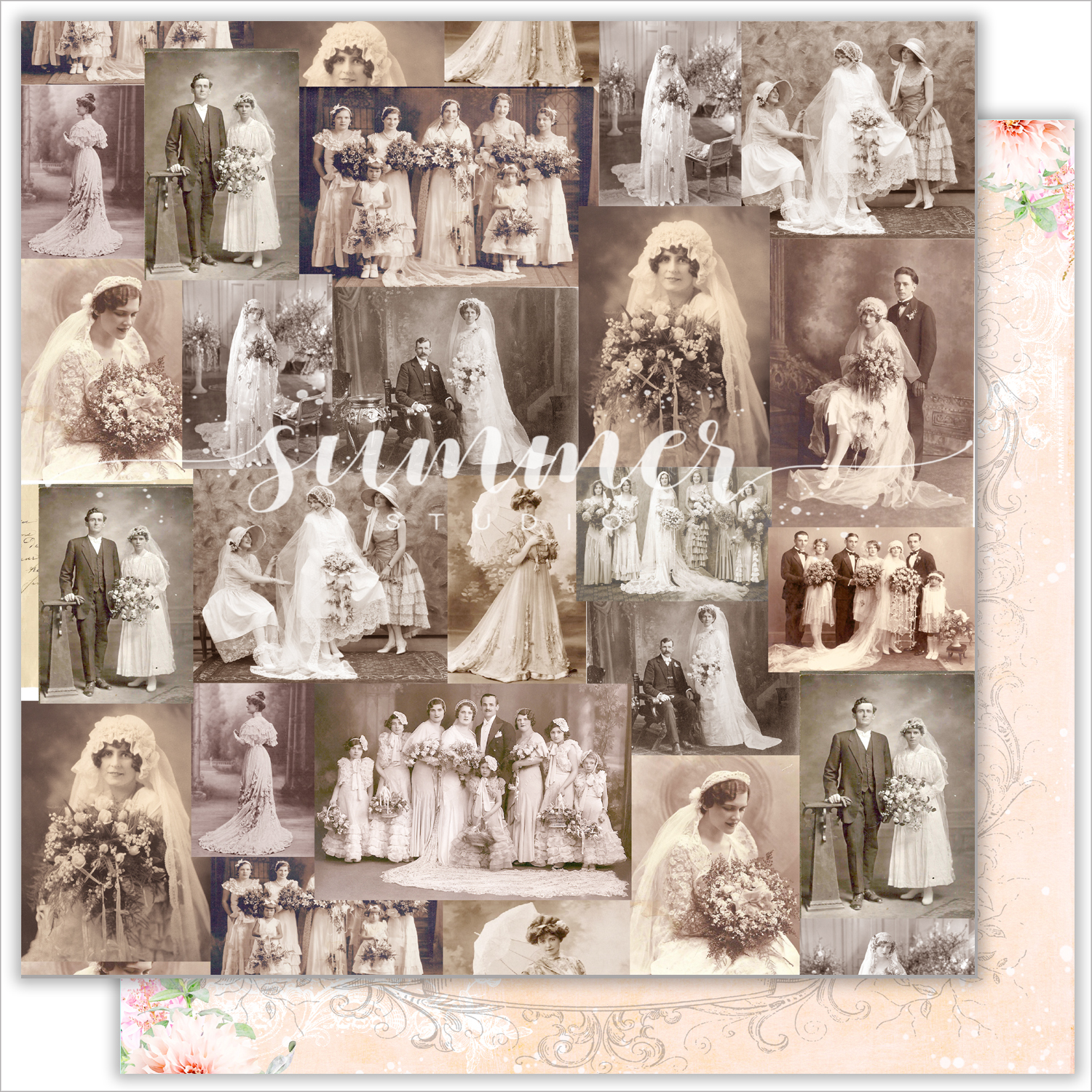 Лист двусторонней бумаги "Vintage wedding" 30,5х30,5 см (190 г/м), коллекция "Vintage wedding", от Summer Studio