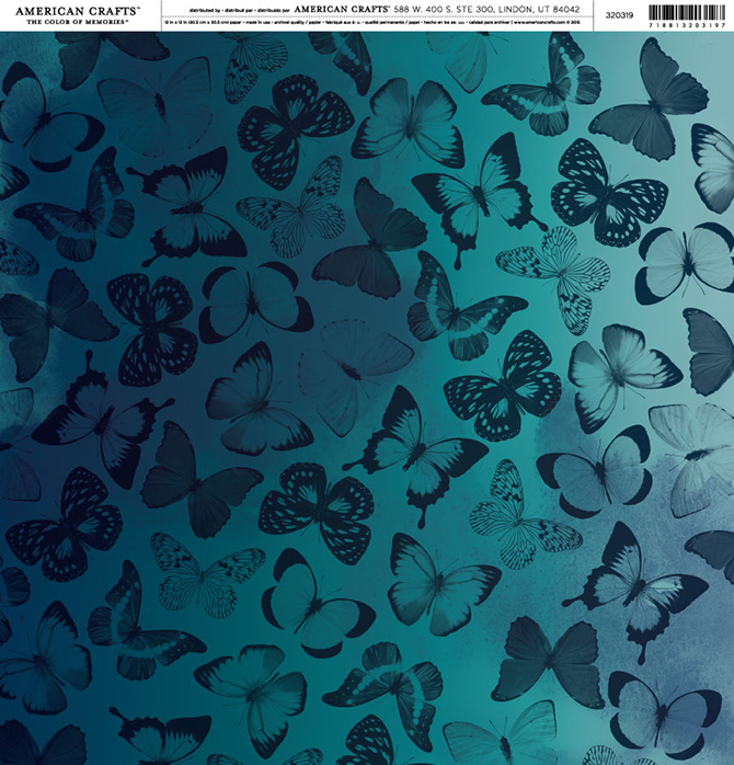 Лист односторонней бумаги  Teal Butterfly  Коллекция Moonstruck от American Crafts, 30,5х30,5 см