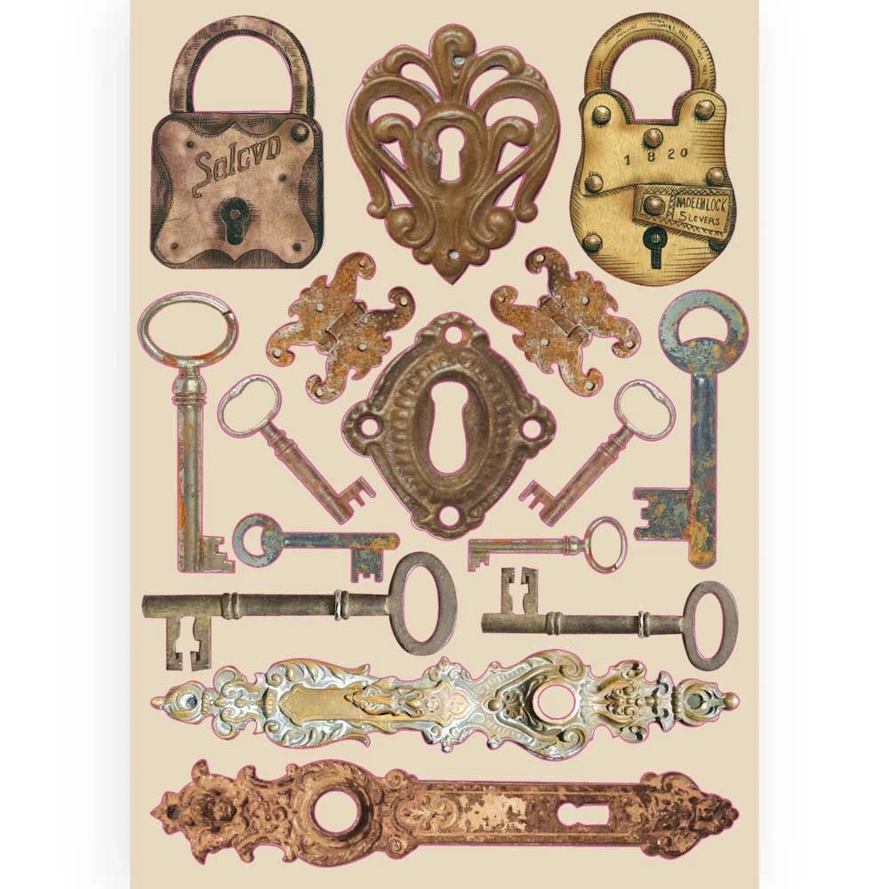 Цветная деревянная вырубка "Ключи и замки" к коллекции "Lady Vagabond" от Stamperia,  A5, KLSP086