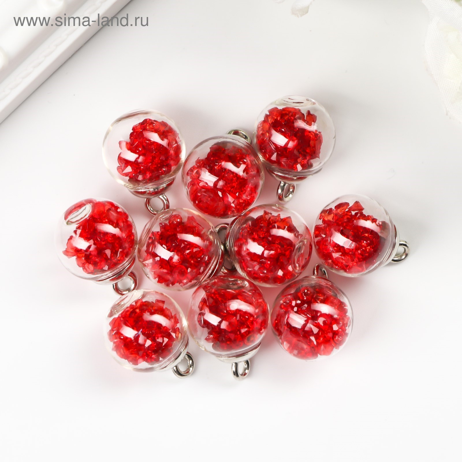 Подвеска-шарик серебро с кристаллами Красный, 1 шт