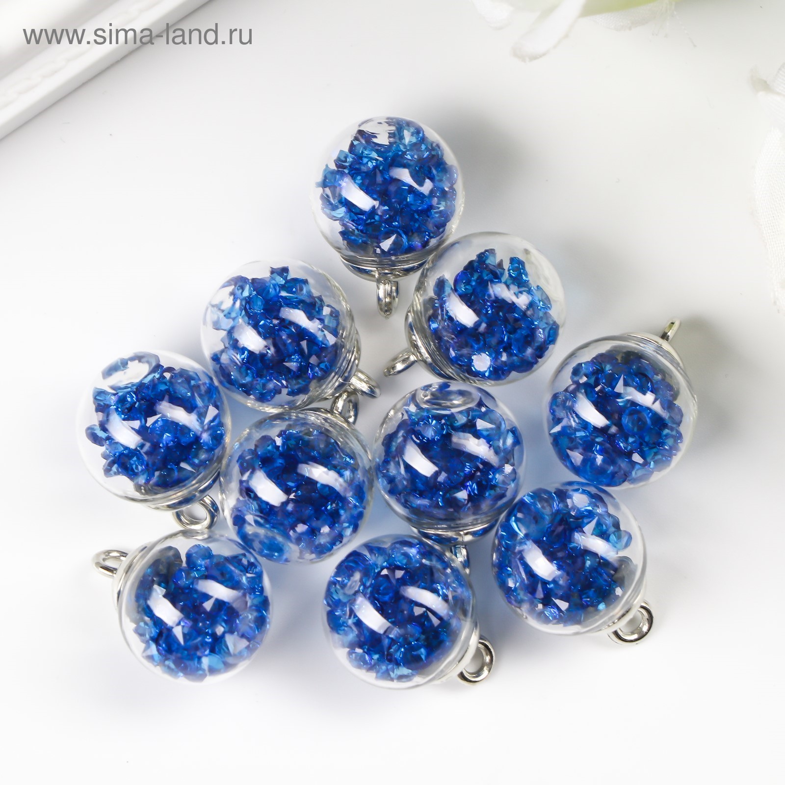 Подвеска-шарик серебро с кристаллами Синий, 1 шт