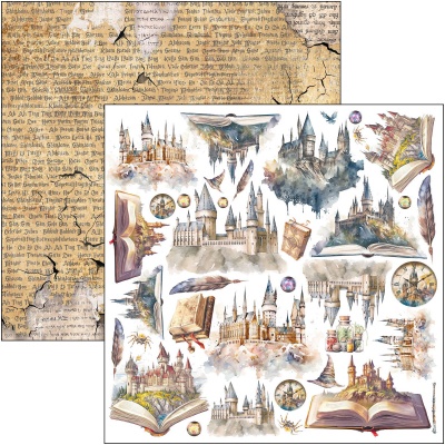 1/3 Набора двусторонней бумаги с элементами для вырезания Wizard Academy от Ciao Bella, 15х15 см, 8 листов, 190 г/м