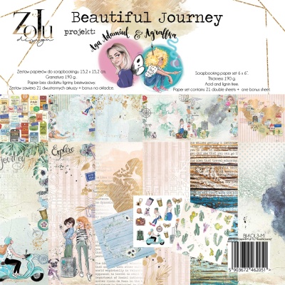 Набор двусторонней бумаги "BEAUTIFUL JOURNEY" 15 х15 см, 21 лист + бонус, 190 г/м2, от ZoJu Design