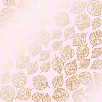 Лист односторонней бумаги с фольгированием Golden Delicate Leaves Light Pink  от Фабрика Декору, 30,5 х 30,5 см