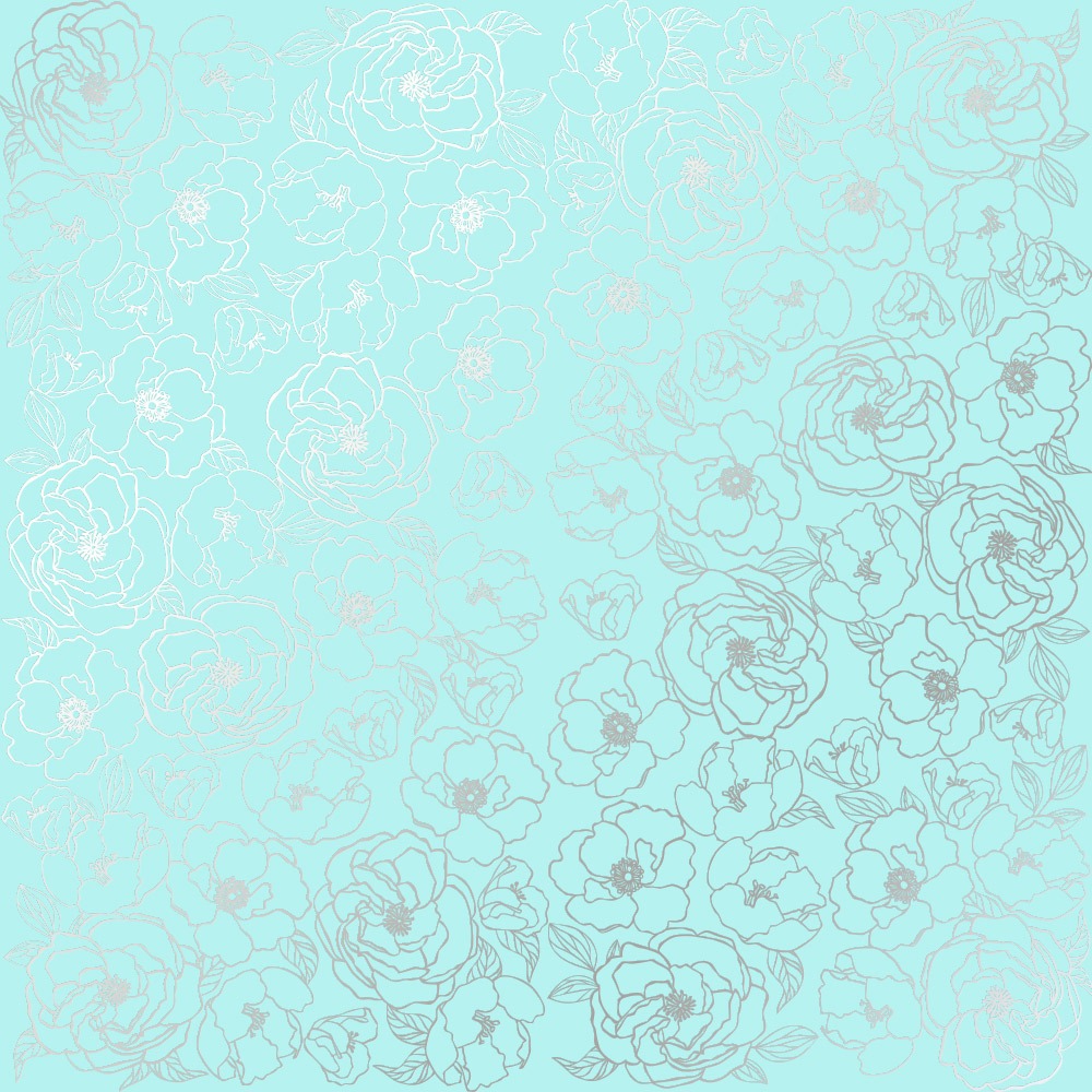 Лист односторонней бумаги с фольгированием Silver Pion Turquoise от Фабрика Декору, 30,5 х 30,5 см