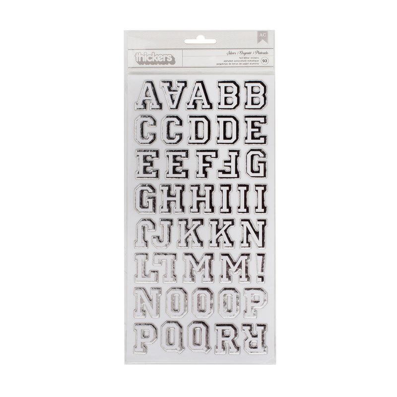 Стикеры-алфавит из чипборда, Цвет Silver Foil, от American Crafts