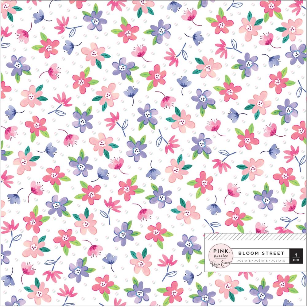 Лист ацетата с фольгированием Paige Evans Bloom Street - Pink Paislee, 30,5х30,5 см