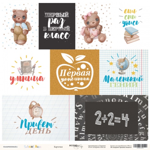 Лист односторонней бумаги 30x30 от Scrapmir Карточки (RU) из коллекции School Days (SM4900006RU)