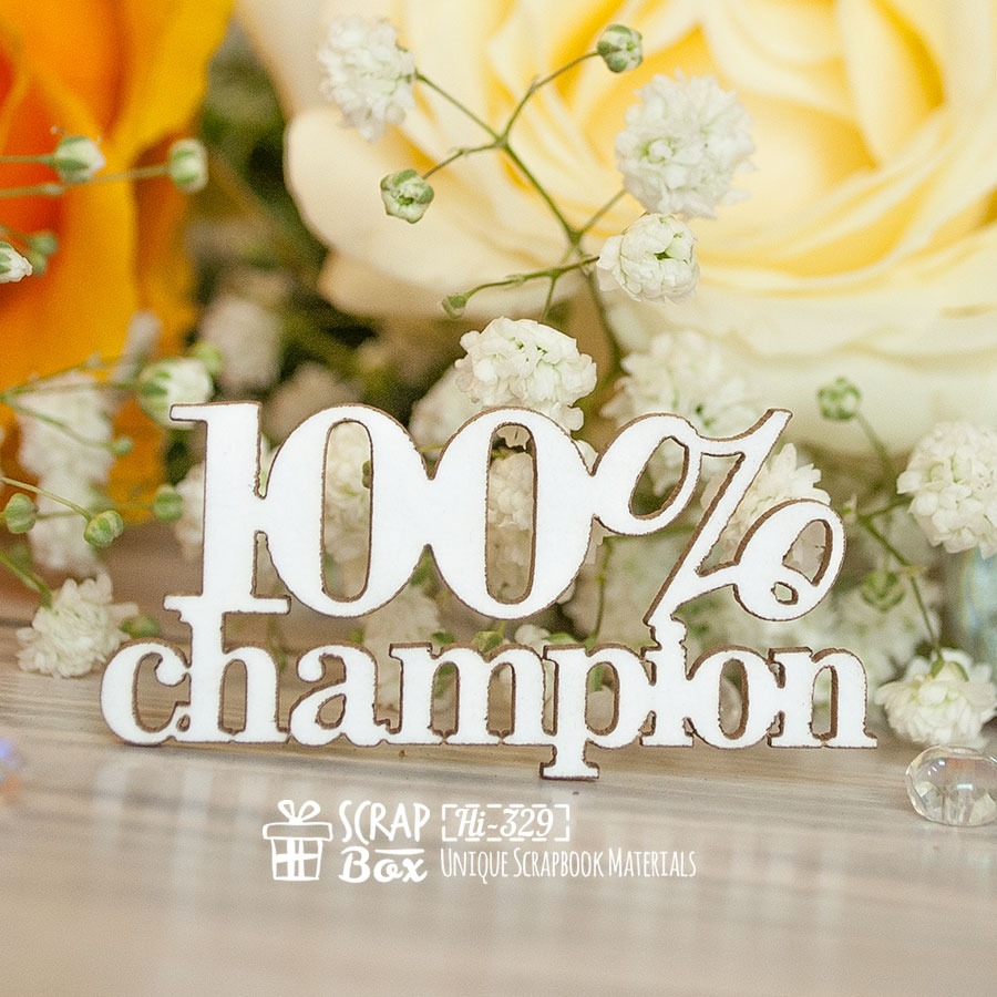 Чипборд надпись "100% champion" Hi-329 от ScrapBox