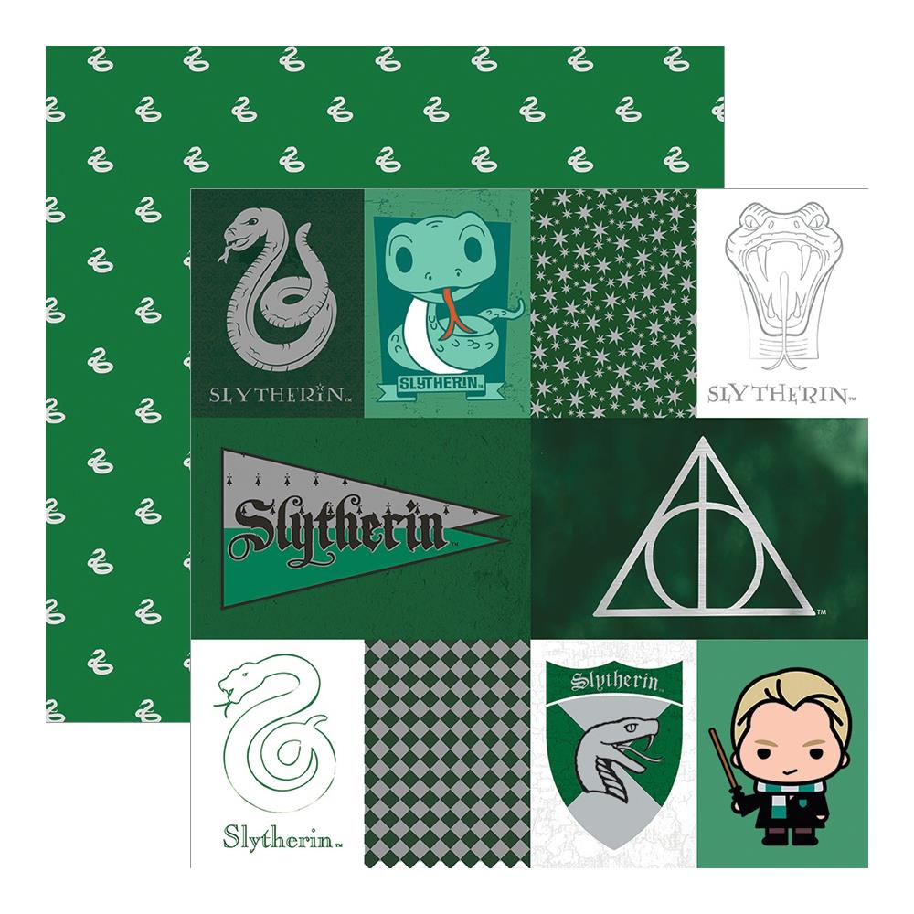 Лист двусторонней бумаги  с фольгированием  Potter - Slytherin House, 30,5 х 30,5