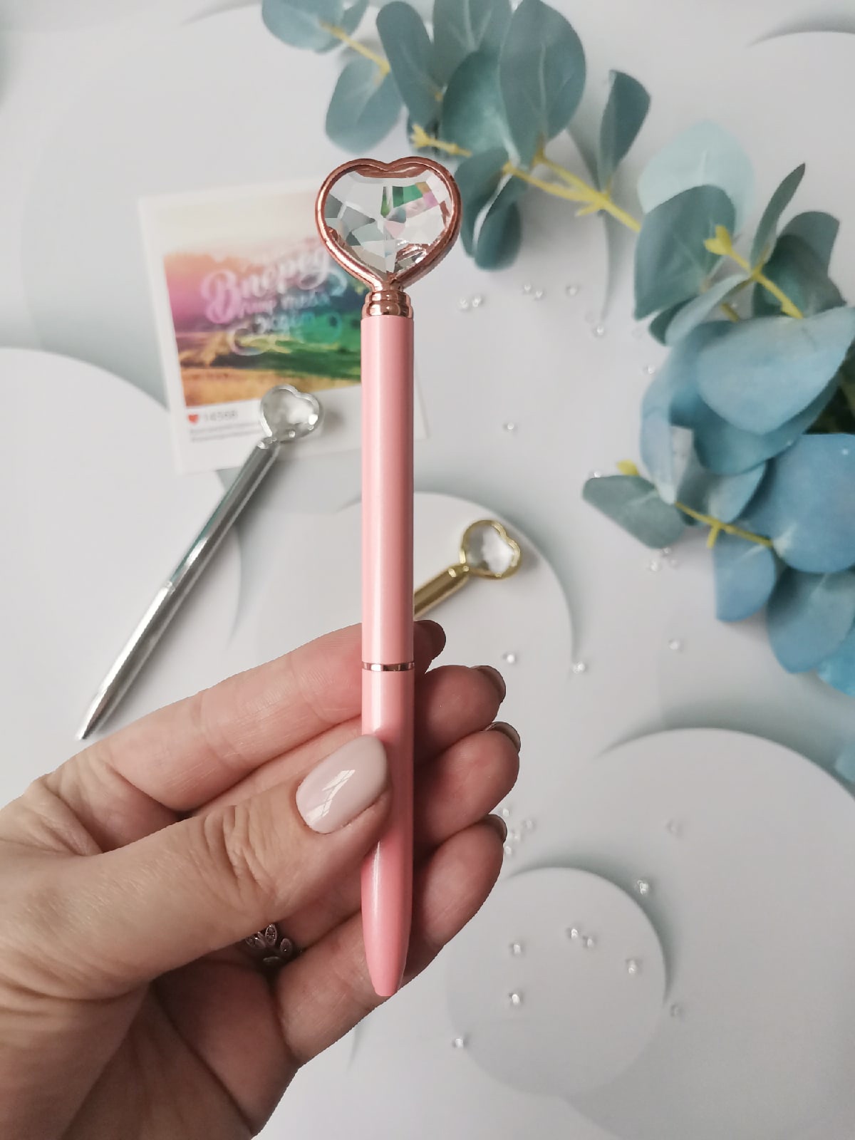 Ручка с бриллиантовым сердцем Розовая