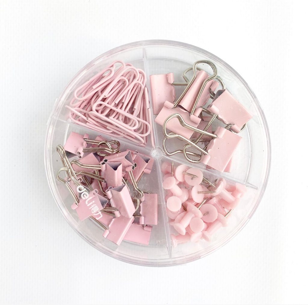 Набор скрепок и зажимов "Розовый", в пластиковой баночке