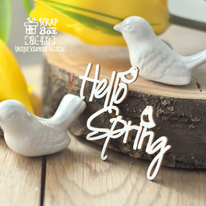 Чипборд надпись "Hello spring" с птичками Hi-431, от ScrapBox