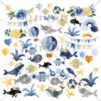 10 шт! Лист с элементами для вырезания к коллекции Морское путешествие, 190гр, 30,5*30,5см, SS10032022-6, от Summer Studio (Саммер Студио)