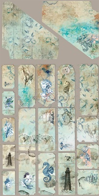 Набор бумаги с элементами для вырезания Junk Journal  OCEAN  DEEP 15,5x30,5cm, 250 гр./кв.м,  12 л. (6х2), от Craft O'Clock