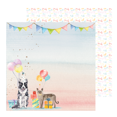 Набор двусторонней бумаги "PET PARTY" 30 х30 см, 7 листов + бонус, 190 г/м2, от ZoJu Design
