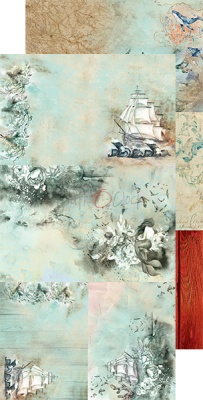 Набор бумаги с элементами для вырезания Junk Journal  OCEAN  DEEP 15,5x30,5cm, 250 гр./кв.м,  12 л. (6х2), от Craft O'Clock