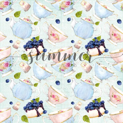 Фоновый набор двусторонней бумаги "Чаепитие" (Tea party) 20х20 см (190 г/м), от Саммер Студио (Summer Studio)