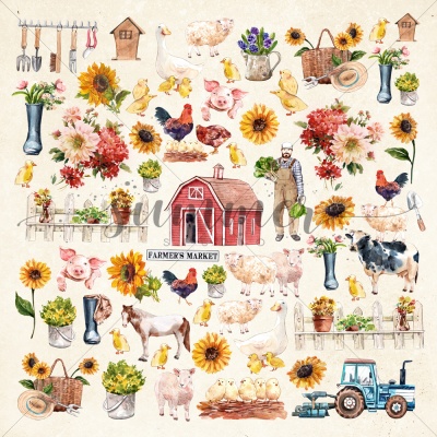 10 шт! Лист для вырезания "Фермерский дом" (Farmhouse) 190гр, 30,5*30,5см