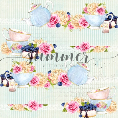Фоновый набор двусторонней бумаги "Чаепитие" (Tea party) 20х20 см (190 г/м), от Саммер Студио (Summer Studio)