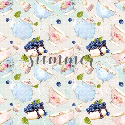 Фоновый набор двусторонней бумаги "Чаепитие" (Tea party) 20х20 см (190 г/м), от Саммер Студио (Summer Studio)