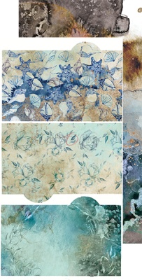 Набор бумаги с элементами для вырезания Junk Journal  OCEAN  DEEP 15,5x30,5cm, 250 гр./кв.м,  12 л. (6х2), от Craft O'Clock