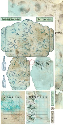 Набор бумаги с элементами для вырезания Junk Journal  OCEAN  DEEP 15,5x30,5cm, 250 гр./кв.м,  12 л. (6х2), от Craft O'Clock